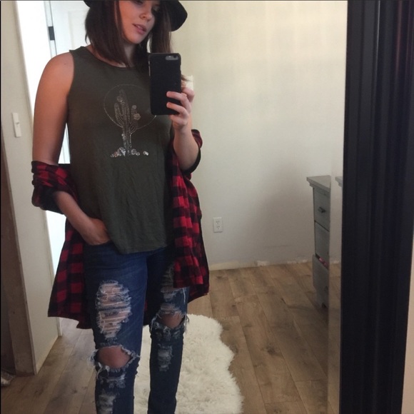 Old Navy Cactus Tank Top Shirt Green Gold Small - Picture 11 of 11